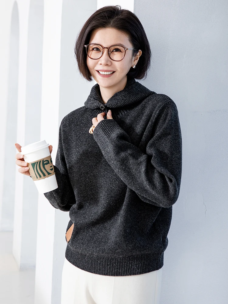 

VI Capsule Wardrobe Merino Wool Double Knit Hat Skin-friendly Knitted Long Sve Casual Sle Women's Warm Coat