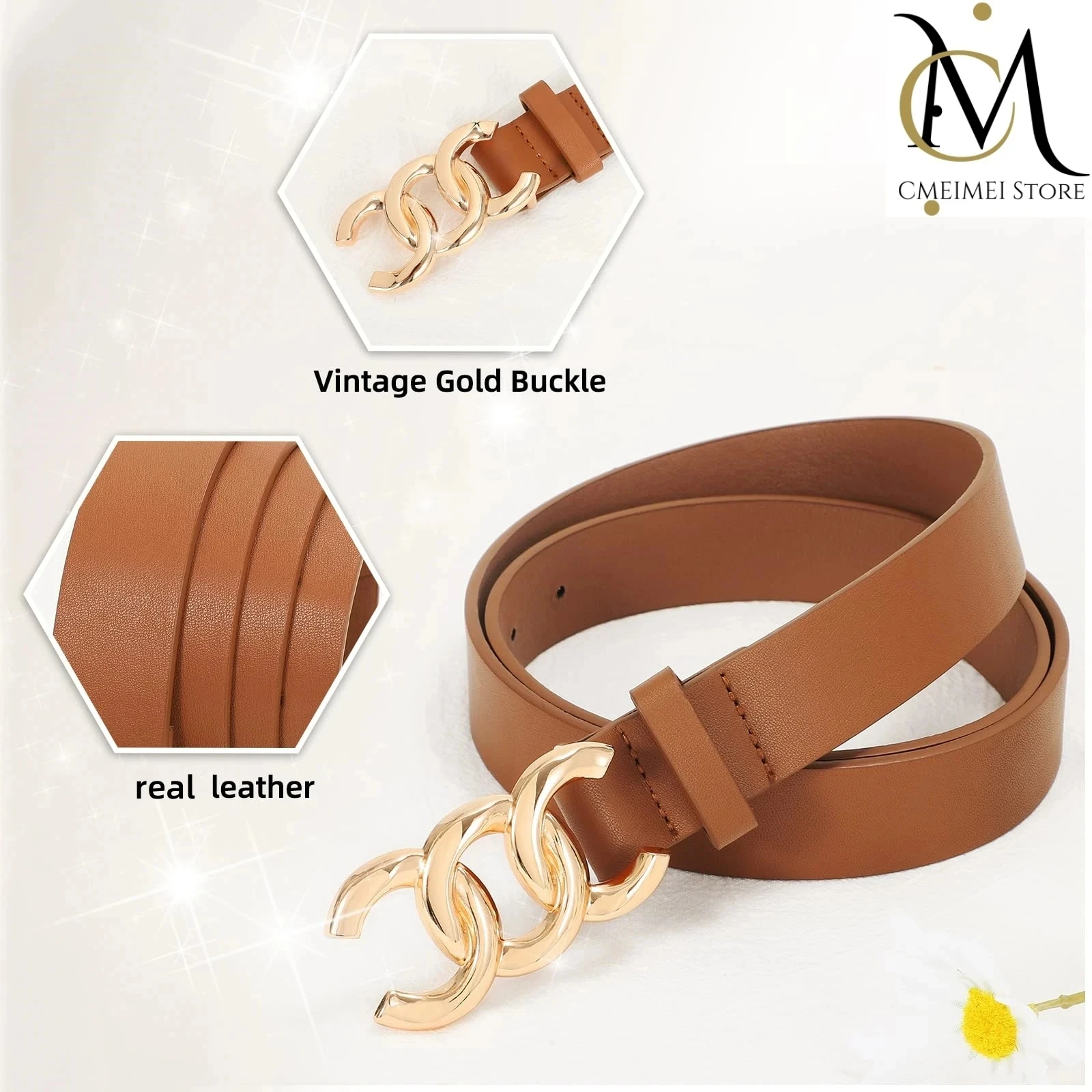 Fashion Genuine Leather Women Belt for Jeans Dress Cinch Waist Belt for Ladies Real Leather Belt with Gold/Silver Buckle