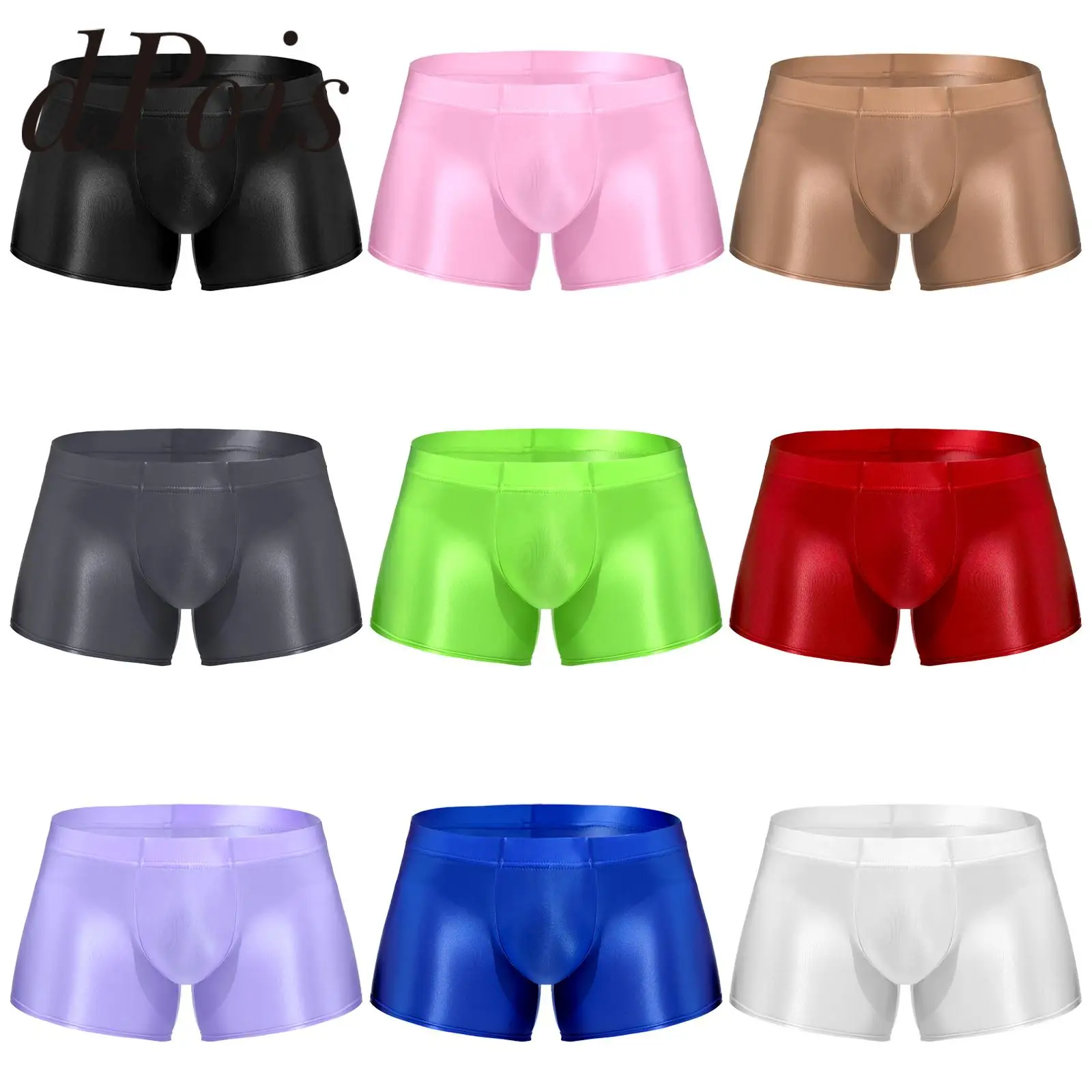 Swimwear for Men Low Rise Glossy Trunks Solid Color Boxers Shorts Homme Bathing Bottom Underpants Male Swimming Briefs Underwear