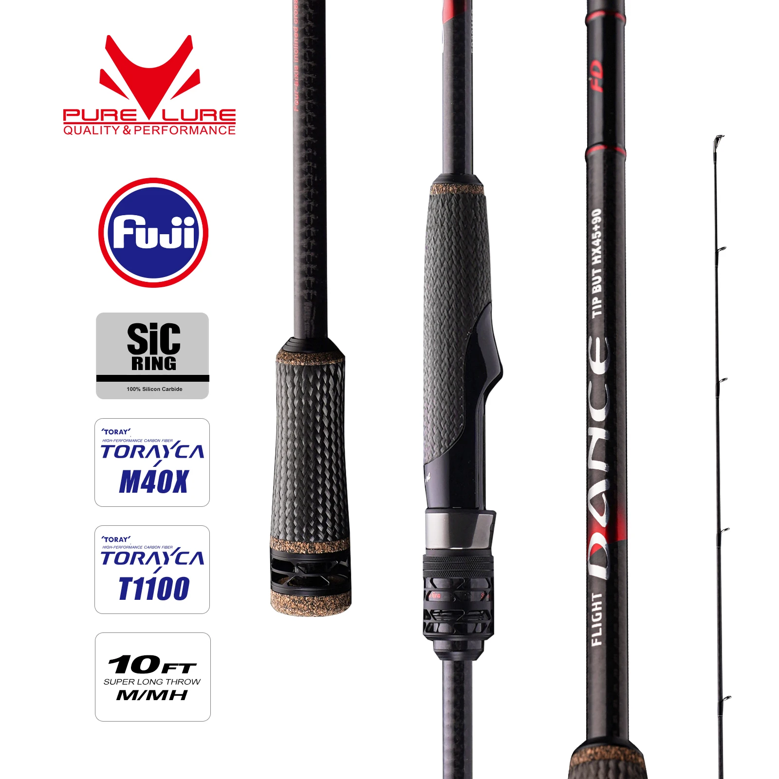 PURELURE NUEVA DANCE caña giratoria de 10 pies para lubina caña de pescar de lanzamiento largo de alto carbono en accesorios FUJI, más carrete giratorio