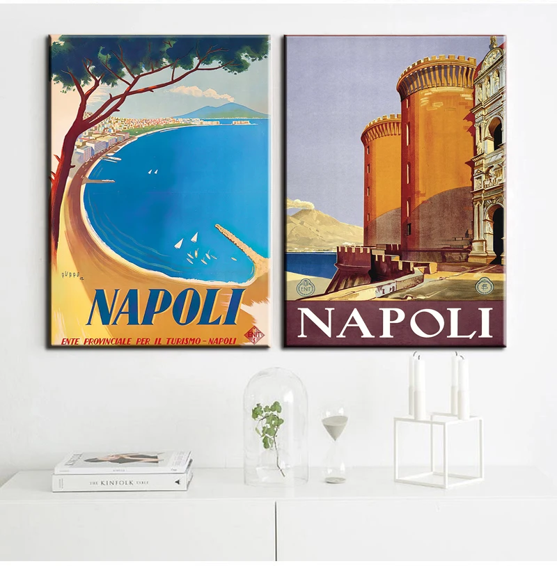 

Vintage Wall Art Canvas Picture Mediterranean City of Naples Italy Home Decor Paintings Posters Living Room Decoration Gift