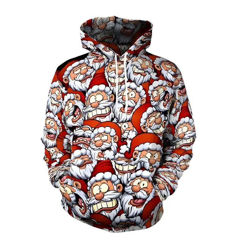 Autumn Winter Men Casual Christmas 3D Digital Print Hoodies Men Long Sleeve Hooded Sweatshir Coat