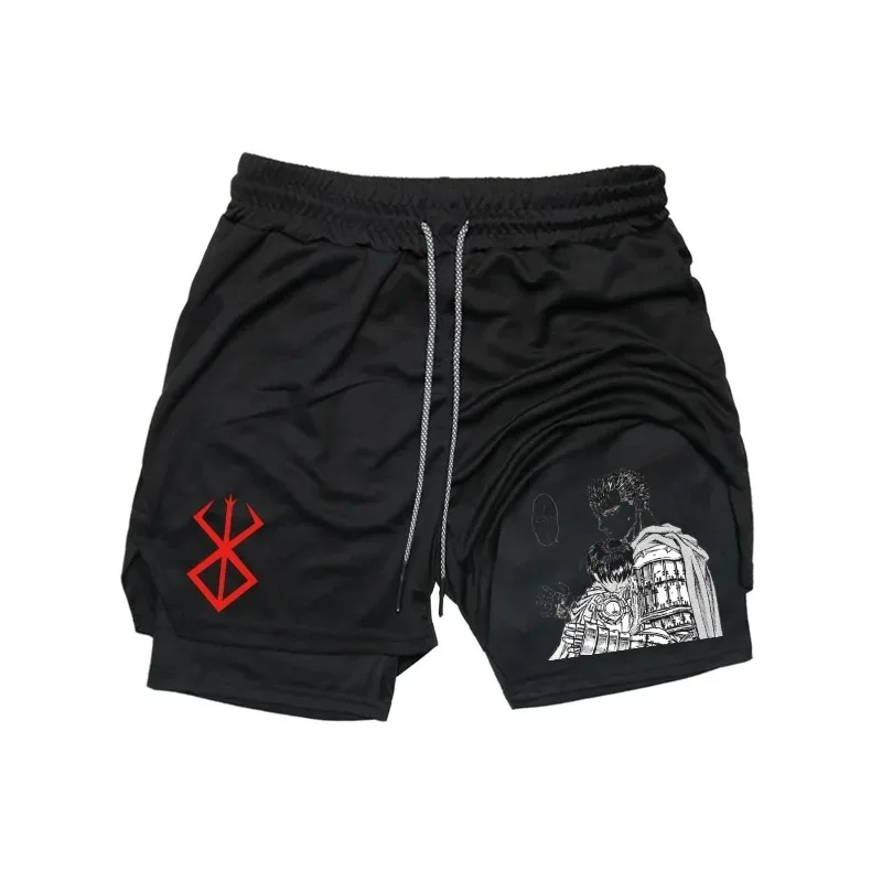 

Мужские двухслойные шорты в готическом стиле, летние, модные, быстросохнущие, для фитнеса и тренировок, свободные, повседневные, спортивные, 2-в-1, джоггеры, пляжные шорты