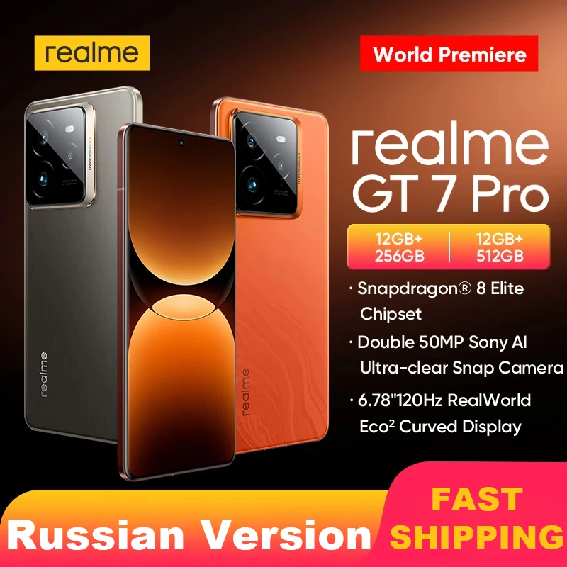 Snapdragon Ponsel Pintar realme GT 7 Pro Versi Rusia ®   8 Chipset Elite 50MP Periskop Snap Eco2 Layar Melengkung 6500mAh IP69