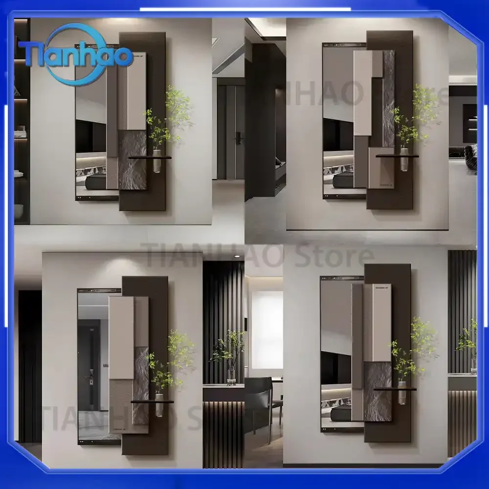 Luxury Full-Length Sliding Mirror for Home Decor Hidden Door Style Wall-Mounted Dressing Mirror with Hydroponic Plant Design