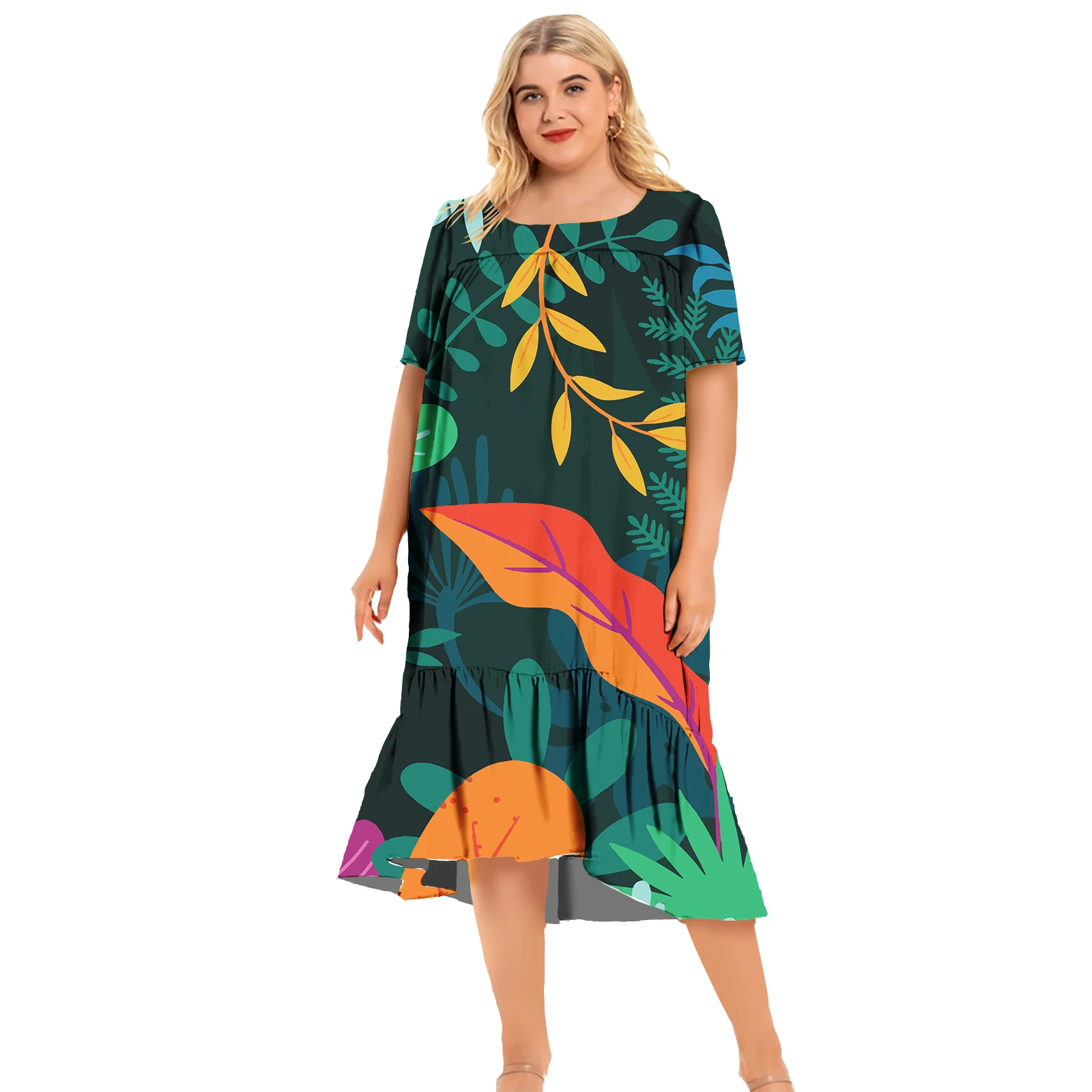 Printing Logo Aloha Polynesian Tribal Floral Dress Plus Size Hawaiian Dresses Women Lady Elegant Casual Mumu Dress