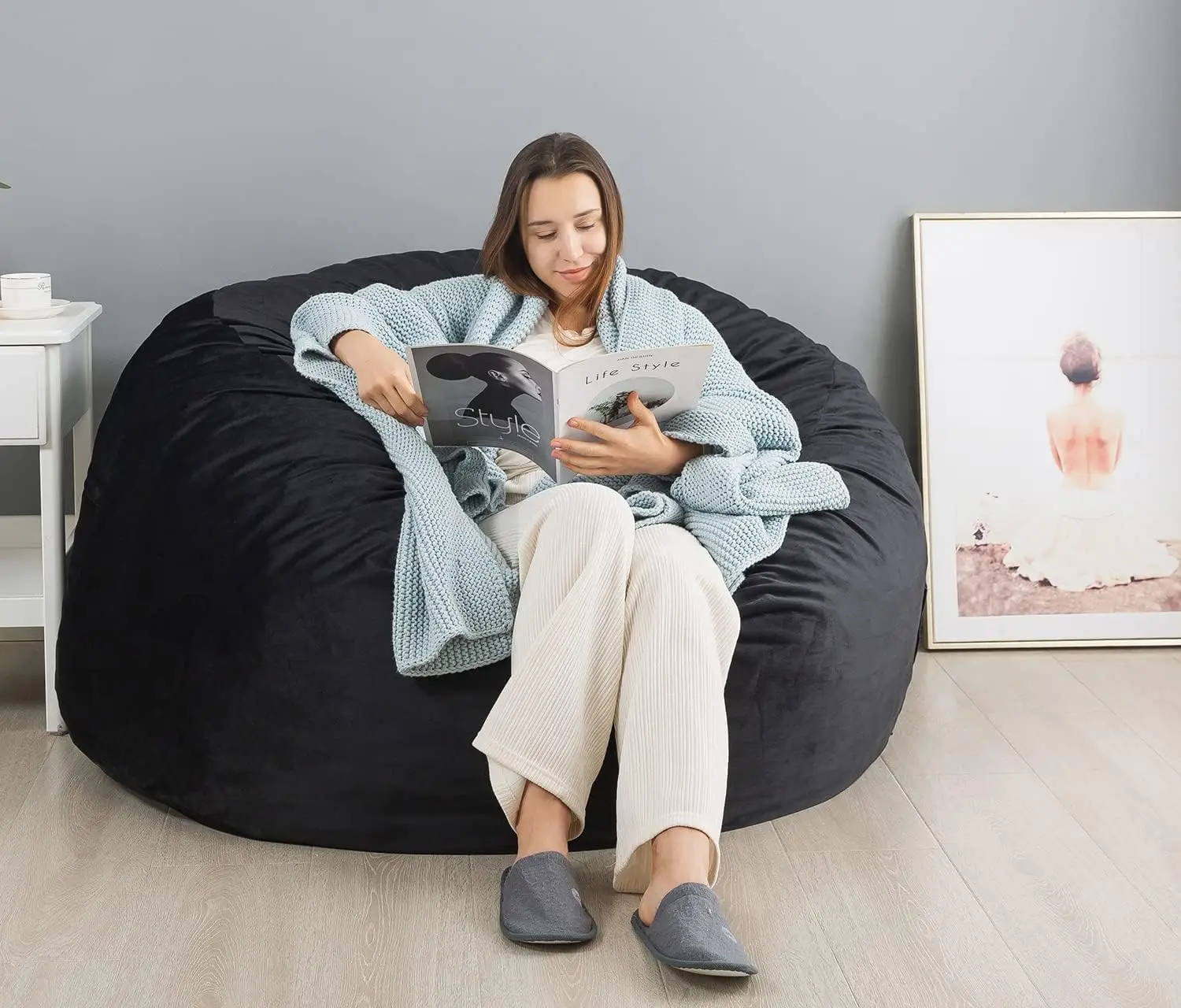 

Bean Bag Chair for Adults with Memory Foam Filler Included, Big Kids Beanbag Chairs, Medium 3 ft, Black, Solid
