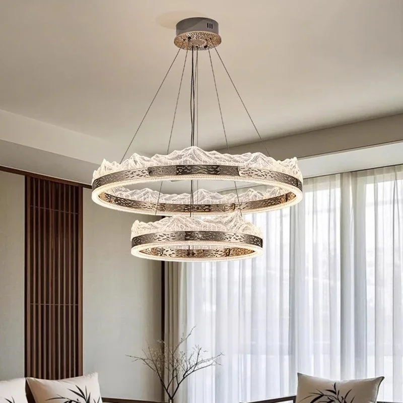 Moderne enkele/dubbele laag ringvormige aluminium hanglamp acryl ijsberg hanglamp woonkamer slaapkamer hotel kroonluchter