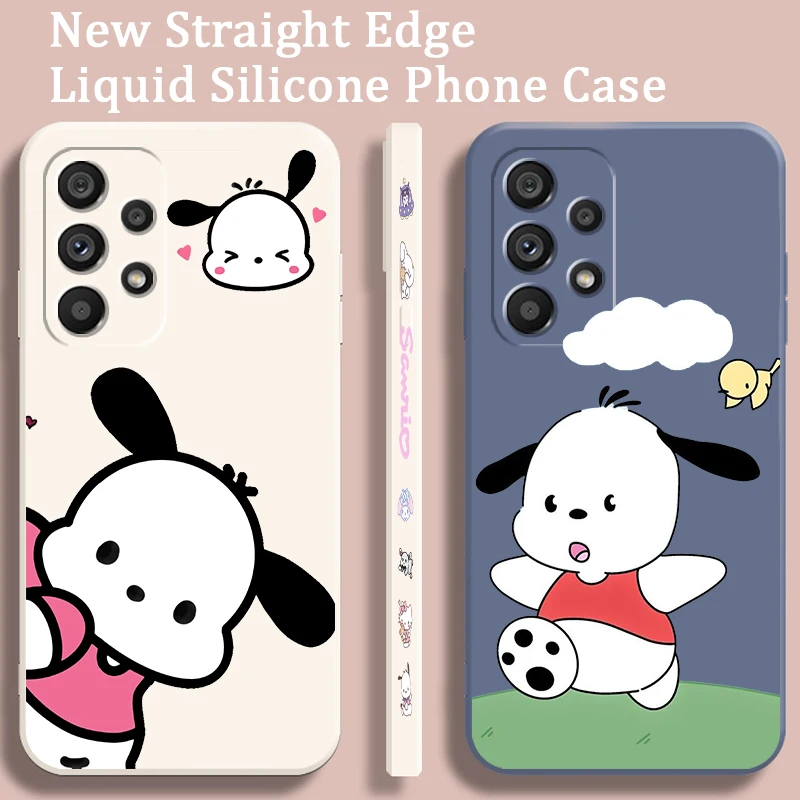 Sanrio Cartoon Pacha Dog Liquid Left Rope For Samsung Note 20 10 A54 A31 A14 A03 A22 A34 A04 A24 Ultra Plus 5G Back Phone Case