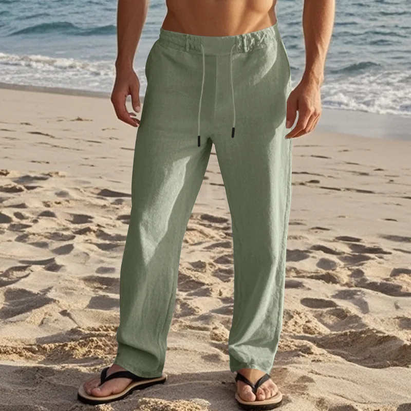 

Men's Simple Solid Color Casual Cotton And Linen Straight Leg Pants
