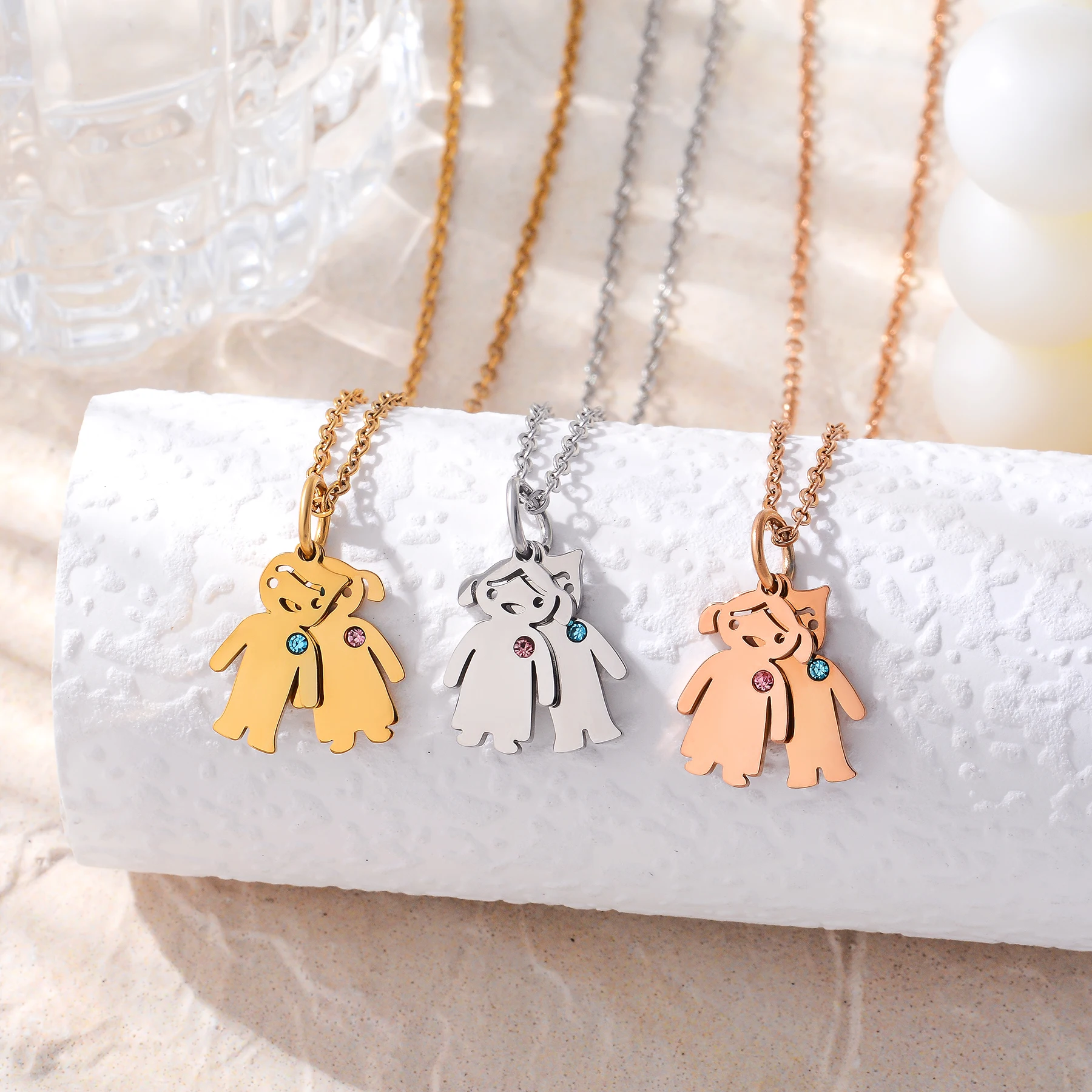 

Mom Dad Personalized Necklace Custom Name Family Choker Mother Father Day Cute Baby Charm with Birthstone Pendant