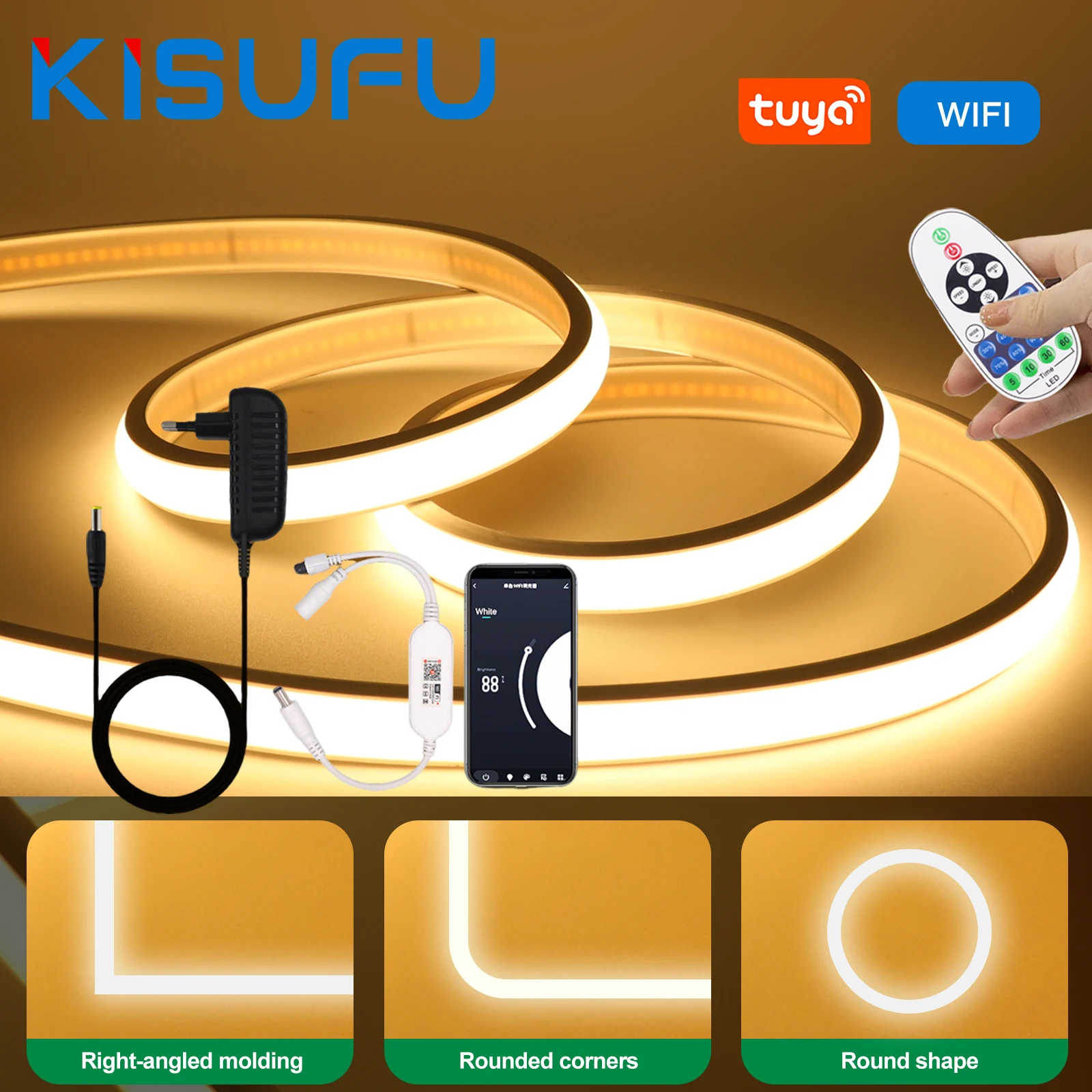 Tuya WiFi 12V 24V COB Neon Strip LED Light Waterproof 320LEDs/M White Natural Warm Flexible Ribbon Tape for Home Decor 0.5M-20M