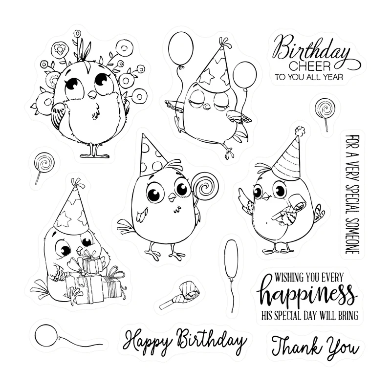 Sparrow Birthday Celebration Cutting Dies Clear Stamp Scrapbooking DIY Metal Cut Dies Silicone Stamps Cards  Decor