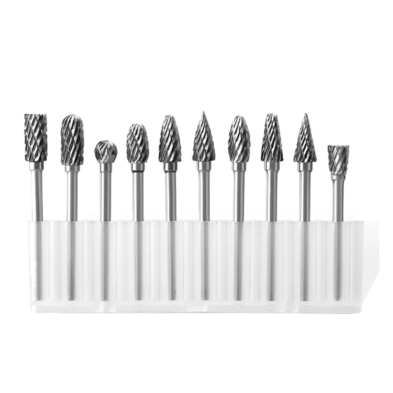 10 Stuks Harde Legering Roterende Bestand 3*6 Dubbele Graan Wolfraam Staal Grind Hoofd Elektrische Houtwerk Slijpen Bestand tool Set Accessoires