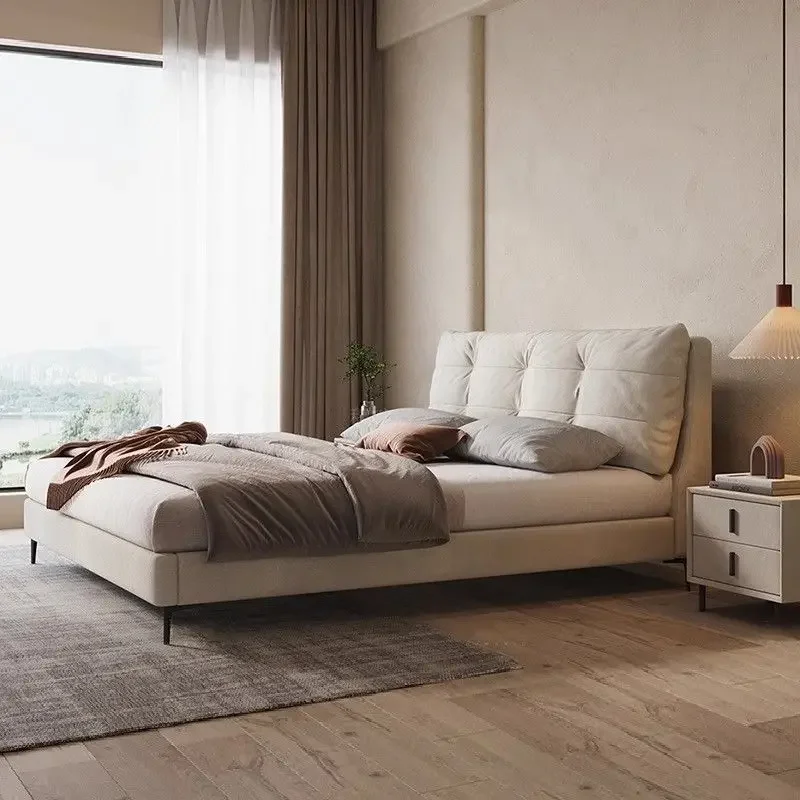 Wind crema, cama de hadas, moderna, sencilla, dormitorio principal, cama de tela, estilo italiano