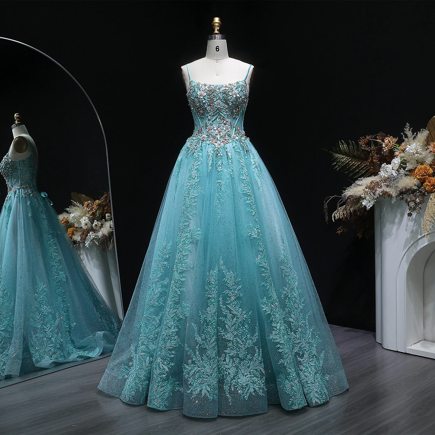 Sharon Said Women's Mint Green Prom Dress Spaghetti Straps Appliques Sequined Formal Evening Party Gowns SH385 Customized