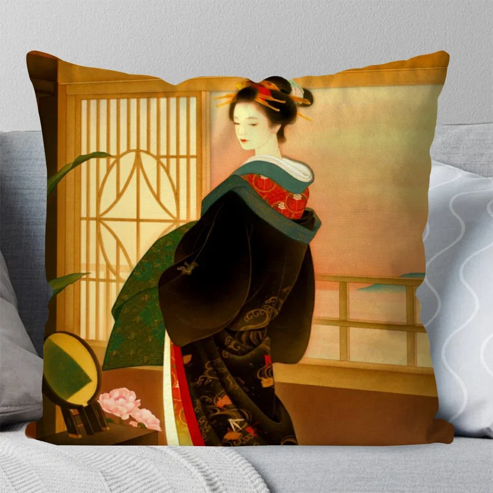 Classic Retro Japanese Lady Geisha Pillow Case Square Pillow Bedroom Sofa Leisure ComfortCar Living Room Home Decoration
