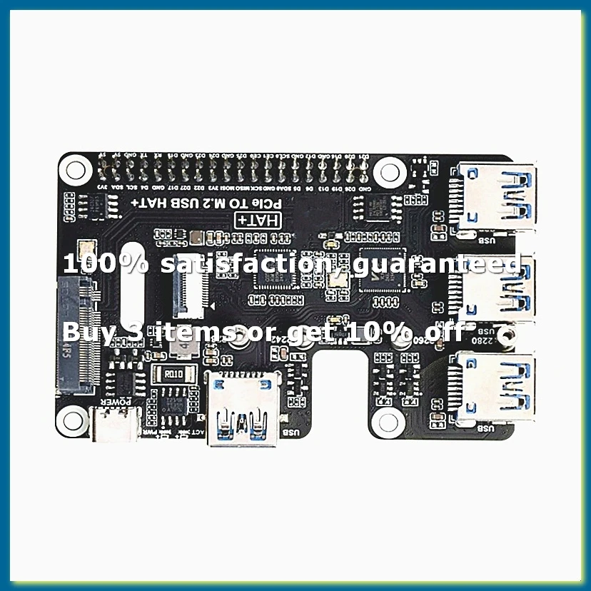 PCIe to USB 3.2 Gen1 and M.2 HAT for 5, Supports NVMe Protocol Solid State Drive, Expands 4-Ch USB 3.2 Port-WDL