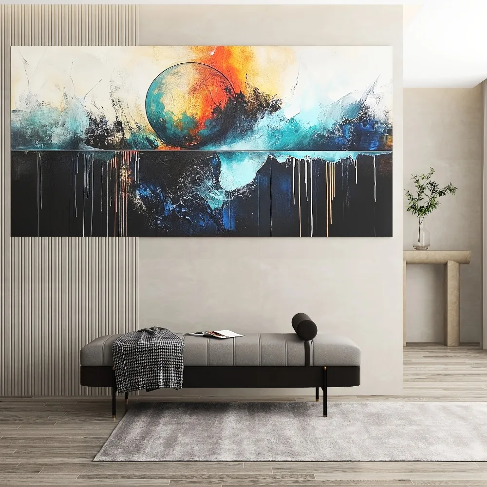 فن قماش تجريدي نابض بالحياة - شكل ترفيهي بألوان غنية، إطار من خشب الصنوبر بسمك 1.5 بوصة، ملصق ديكور داخلي حديث