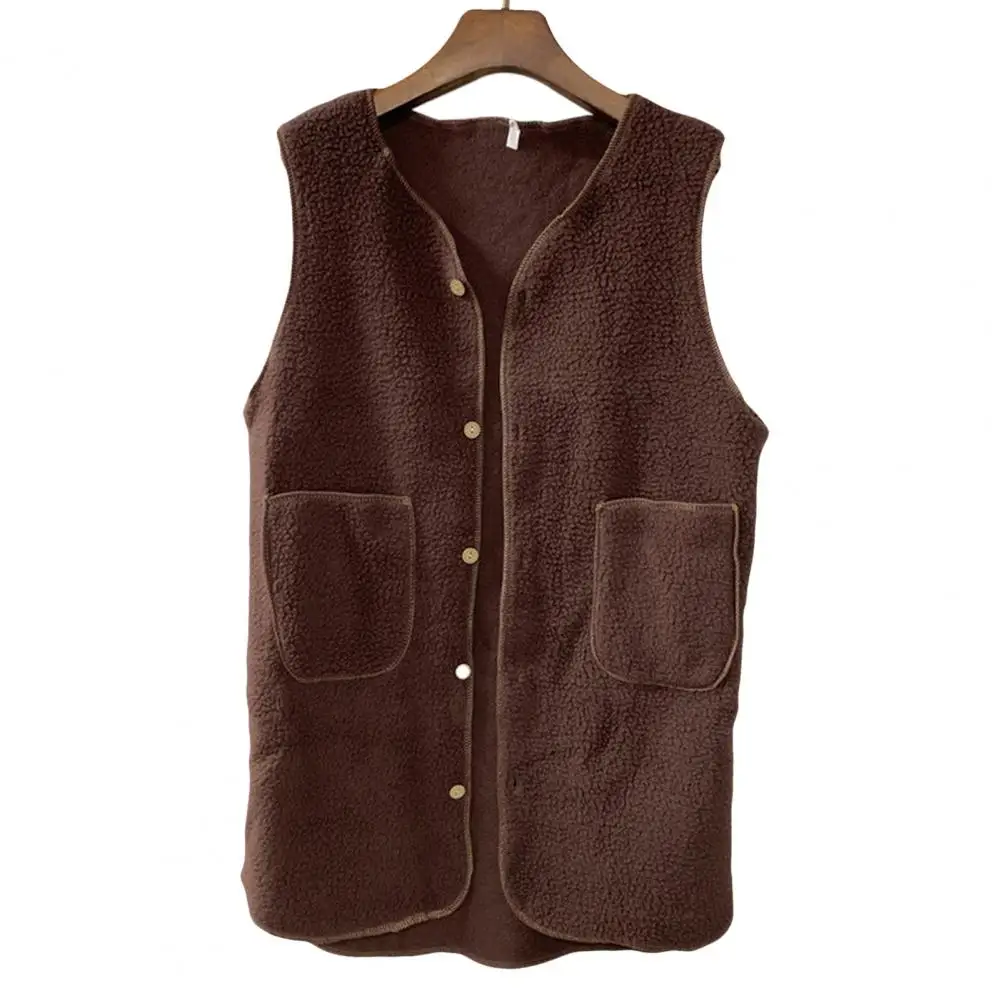 

Solid Color Vest with Pockets Stylish Sleeveless Women's Vest Coat with Pockets Mid Length Round Neck for Fall for Fashionable