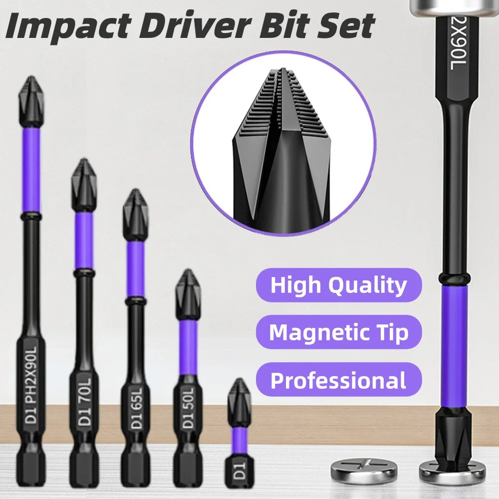 Strong Magnetic Cross Screwdriver Bits D1 High Hardness Anti-shock Batch Head Non-slip Impact Driver Bit Sets for Power Drilling