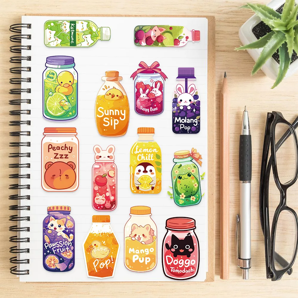 50/100PCS Transparent Color Bottle Sticker Pack Waterproof Transparent PET Hand Account Decorative Guitar Notebook