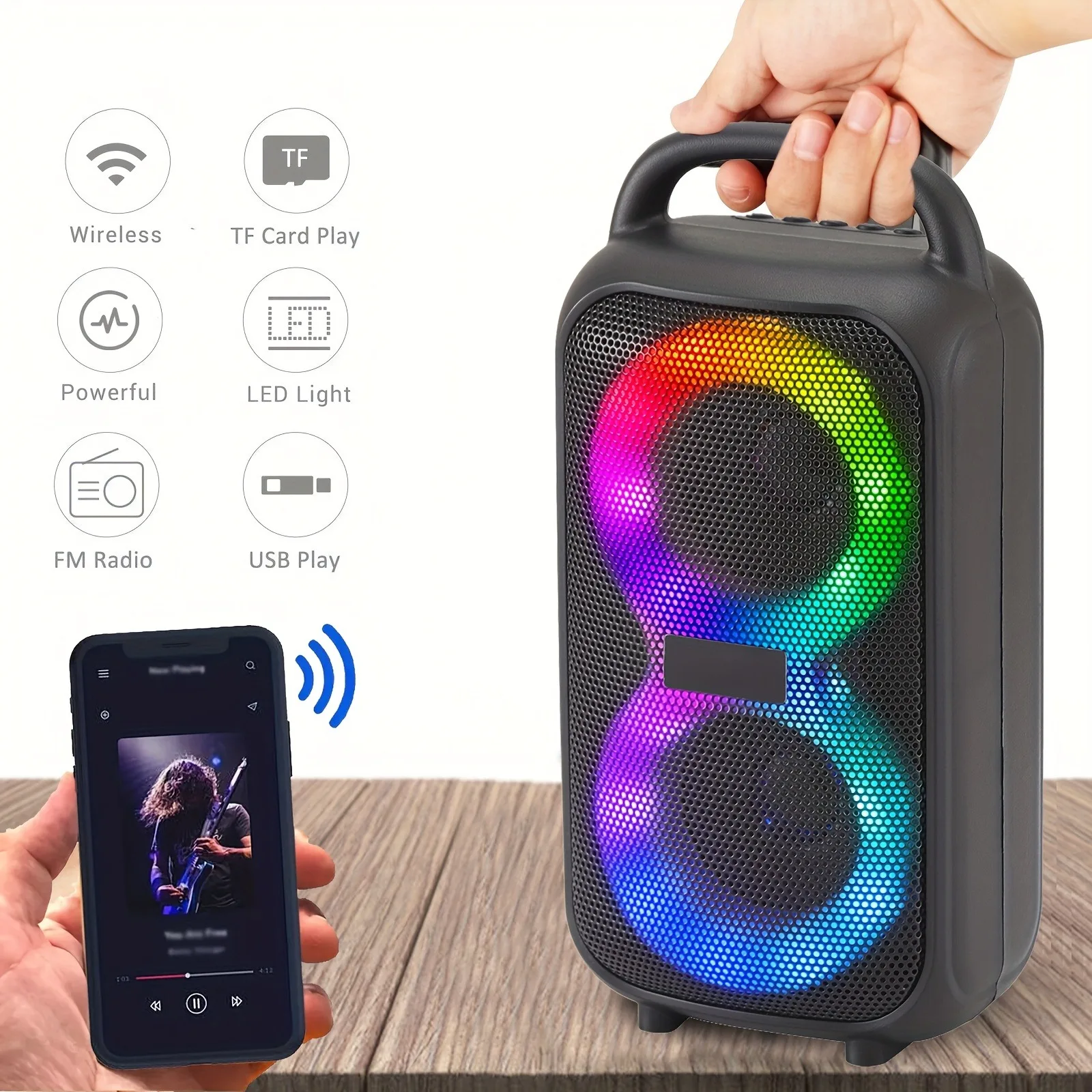 Professional Large Bluetooth Speaker with Microphone, Portable Design, Featuring JBL Subwoofer Party Box, LED Lights, Compatible with BT/USB/TF/AUX/FM/TWS/MIC/EQ Functions, Professional Karaoke. Ideal Gift for Birthdays, Christmas, and New Year