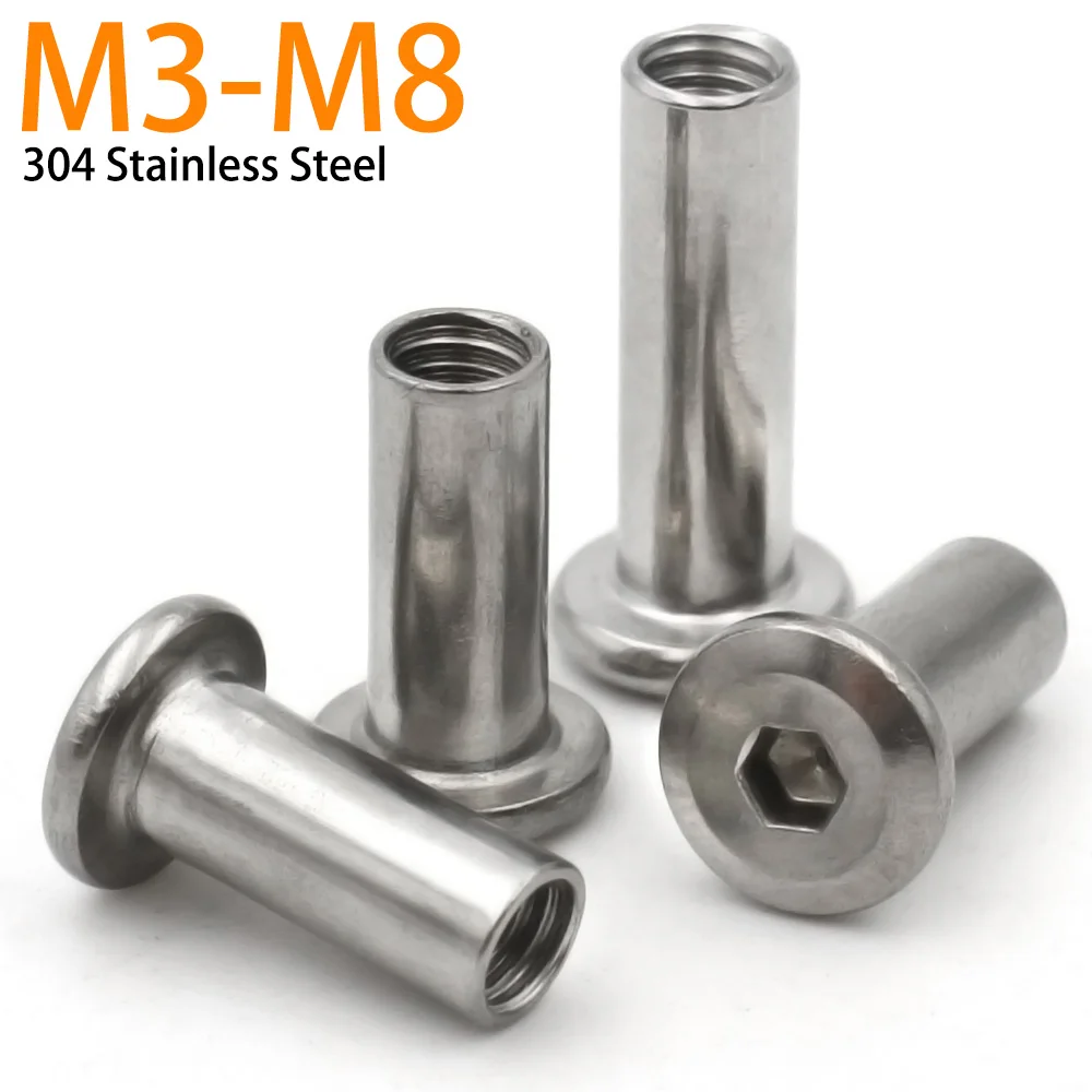 5/10/20pcs M3 M4 M5 M6 M8 304 Stainless Steel Large Flat Hexagon Hex Socket Rivet Connector Insert Joint Sleeve Cap Nut