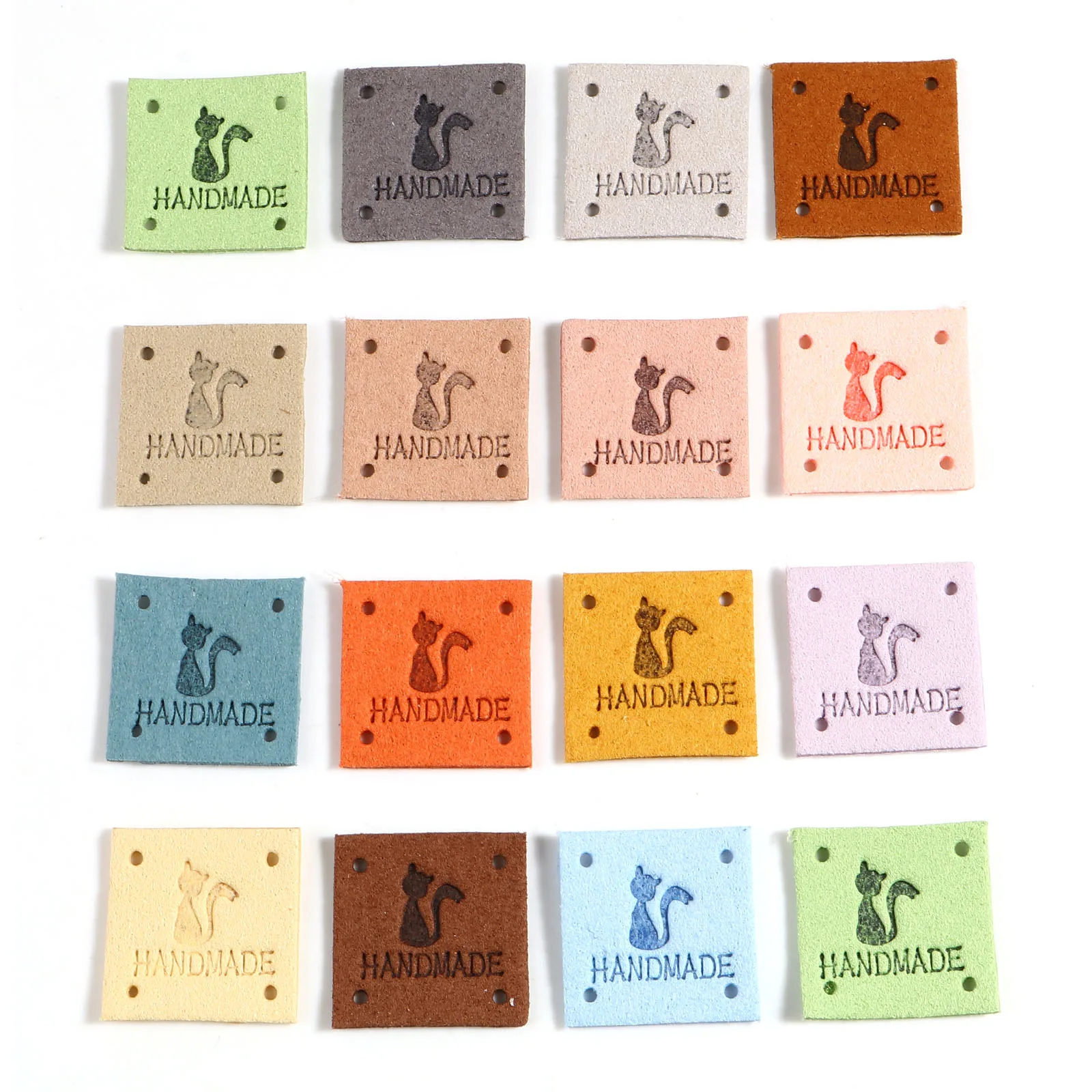 20 PCs Handmade Cat Embossed Faux Suede Garment Tag Square Clothing Sewing Accessories Hat Leather Label Tags 25mm x 25mm