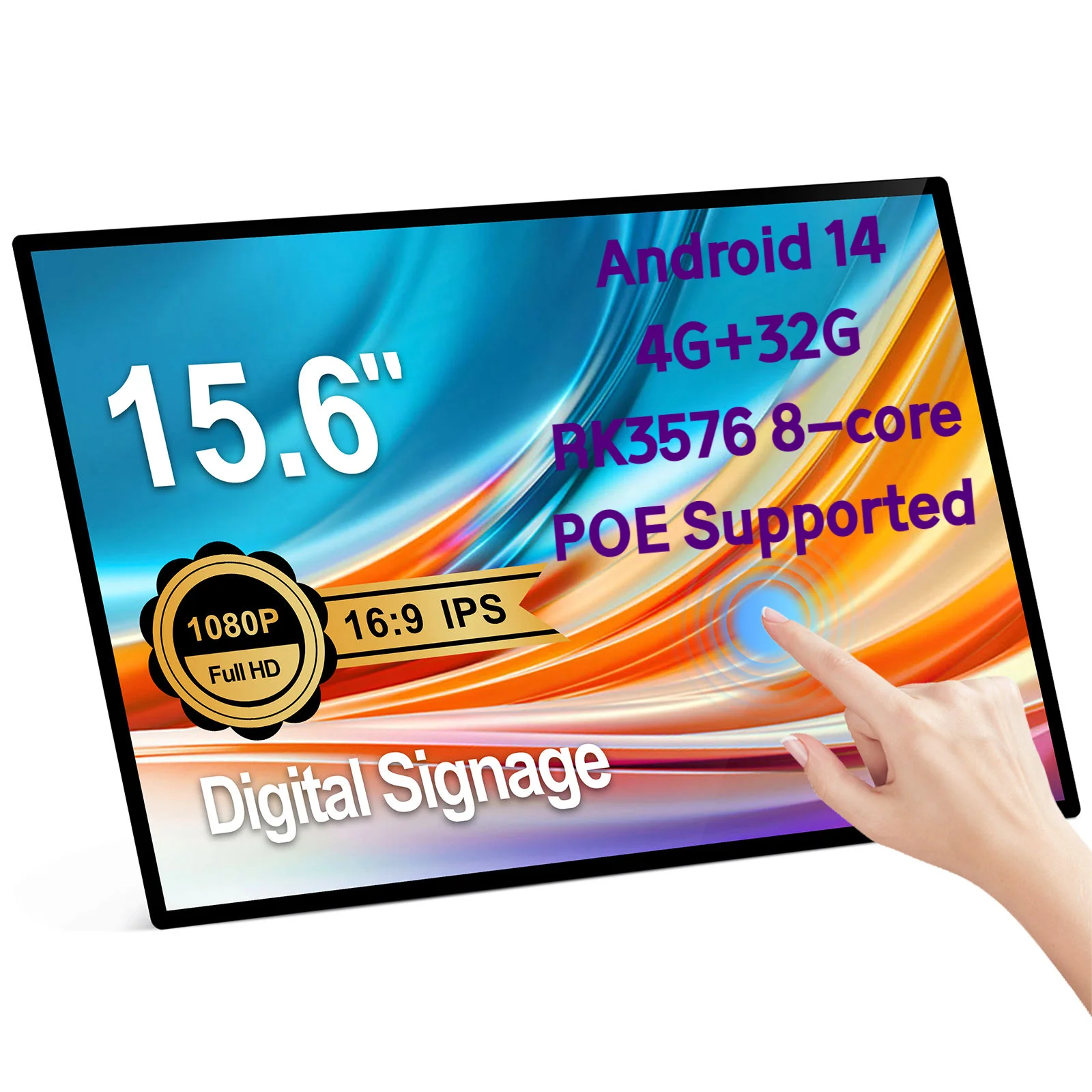 

15,6-дюймовый сенсорный экран Android 14, умная домашняя панель, 8-ядерный ультратонкий планшет с календарем POE RK3576, цифровая фоторамка с настенным креплением