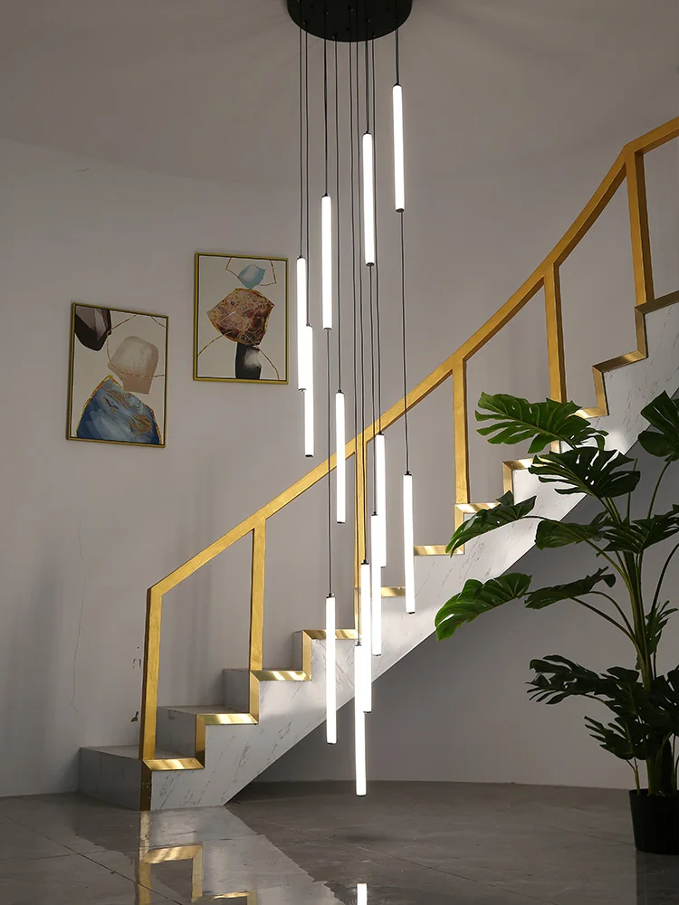 

Stair Chandelier Long Chandelier Duplex Building Nordic Modern Minimalist Creative Rotating Villa Hollow Staircase Lamp