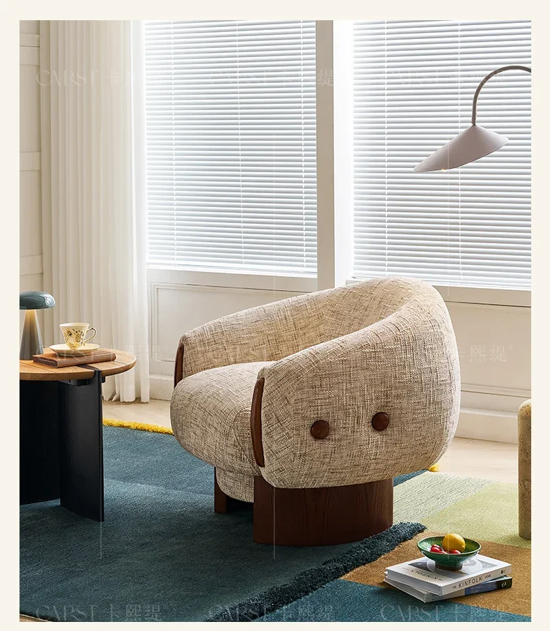 MS 63 Mushroom Swivel Chair French Retro Solid Wood Single Sofa Chair Rotating Living Room Small Apartment Leisure Chair Study