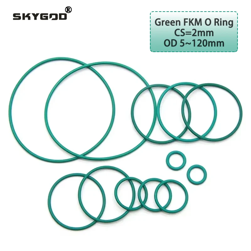 

10pcs FKM O Ring CS 2mm OD 5 ~ 120mm Sealing Gasket Insulation Oil High Temperature Resistance Fluorine Rubber O Ring Green