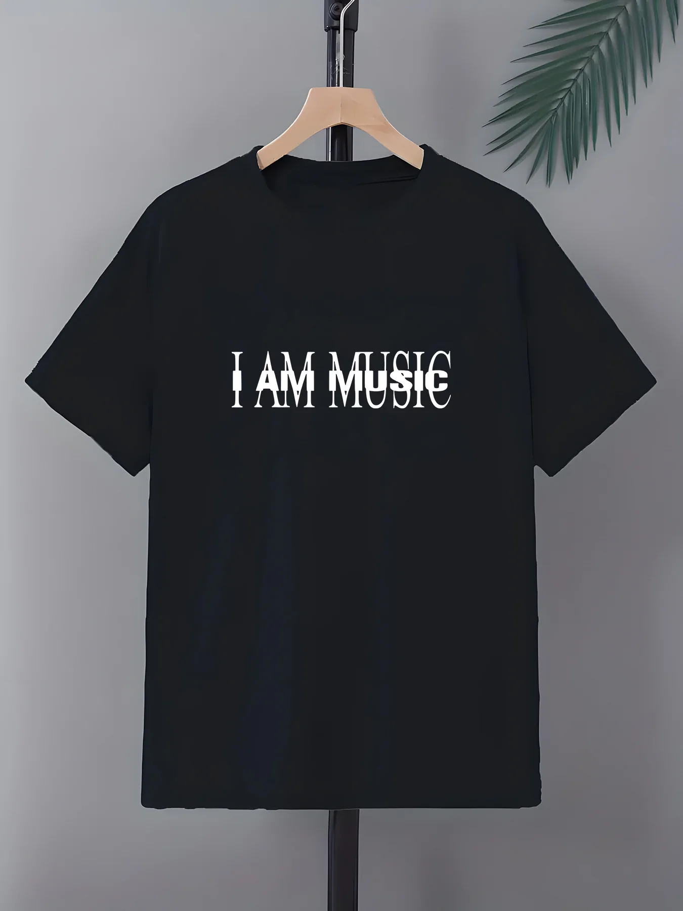 1 шт. Мужская повседневная футболка с рисунком I AM MUSIC — эластичная футболка стандартного кроя с круглым вырезом и короткими рукавами, белая с черными надписями, All-S 1 шт. Мужская повседневная футболка с рисунком I AM MUSIC — эластичная футболка стандартного кроя с круглым вырезом и короткими рукавами, белая с черными надписями, All-S