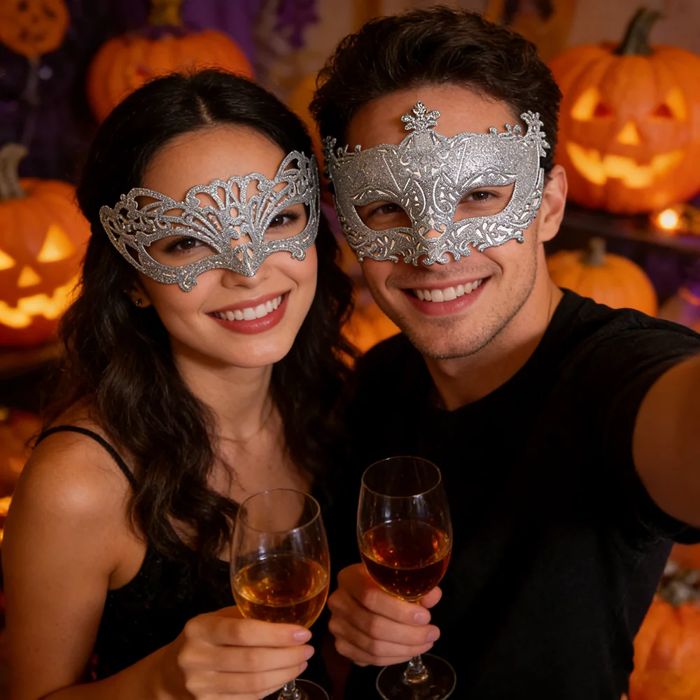 2pcs Venice Glitter Couple Masks Valentine's Day Carnival Mysterious Half-Face Mask Dance Party Cosplay Performance Props