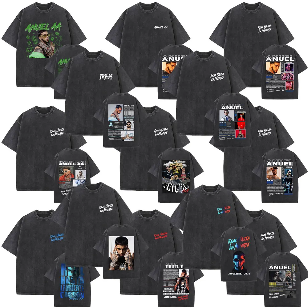

Washed Vintage Rapper Anuel AA Real Hasta La Muerte Tour 2025 T-shirt Men Women Hip Hop Fashion Pop Music T-shirts Streetwear