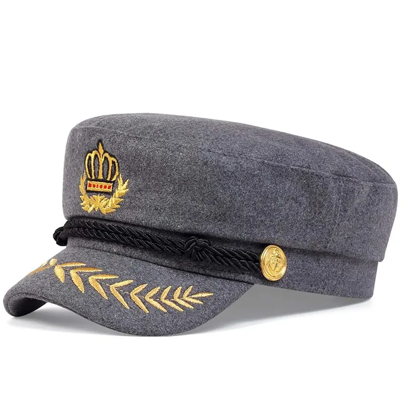 Crown Wheat Ear Embroidery Military Hats Flat Top Baseball Caps For Women Outdoor Sports Military Hats Cadet Sunscreen Hats