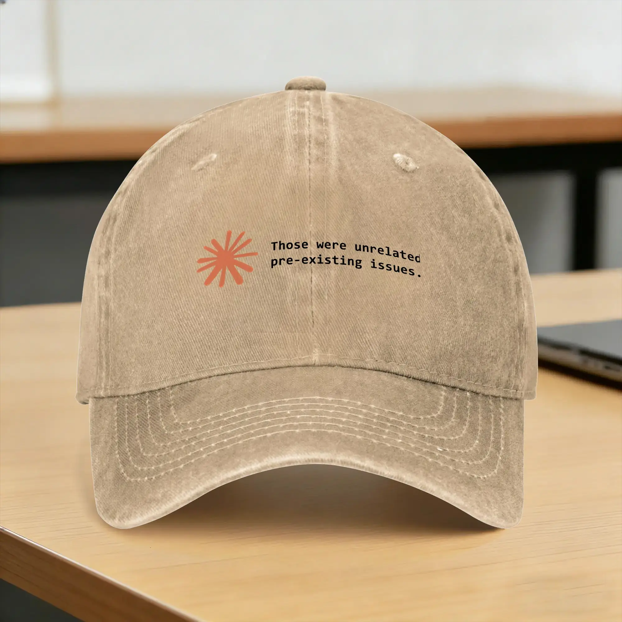 Those Were Unrelated Pre-Existing Issues Sun Baseball Cap Claude Streetwear Women Men Washed Trucker Hat