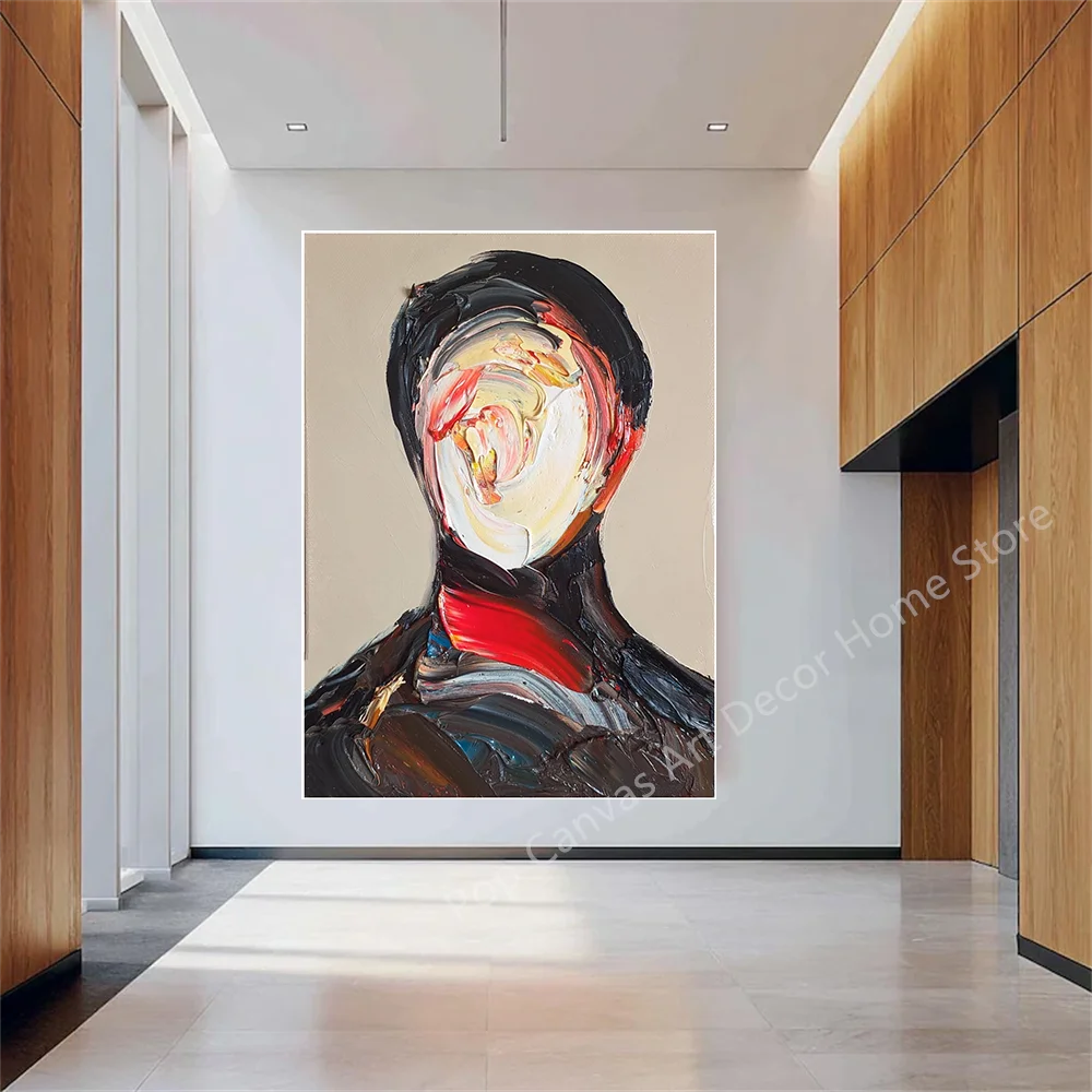 

Hand-Painted Abstract Oil Painting Faceless Portrait Canvas Wall Art, Thick Texture Modern Living Room Bedroom Decor Artwork