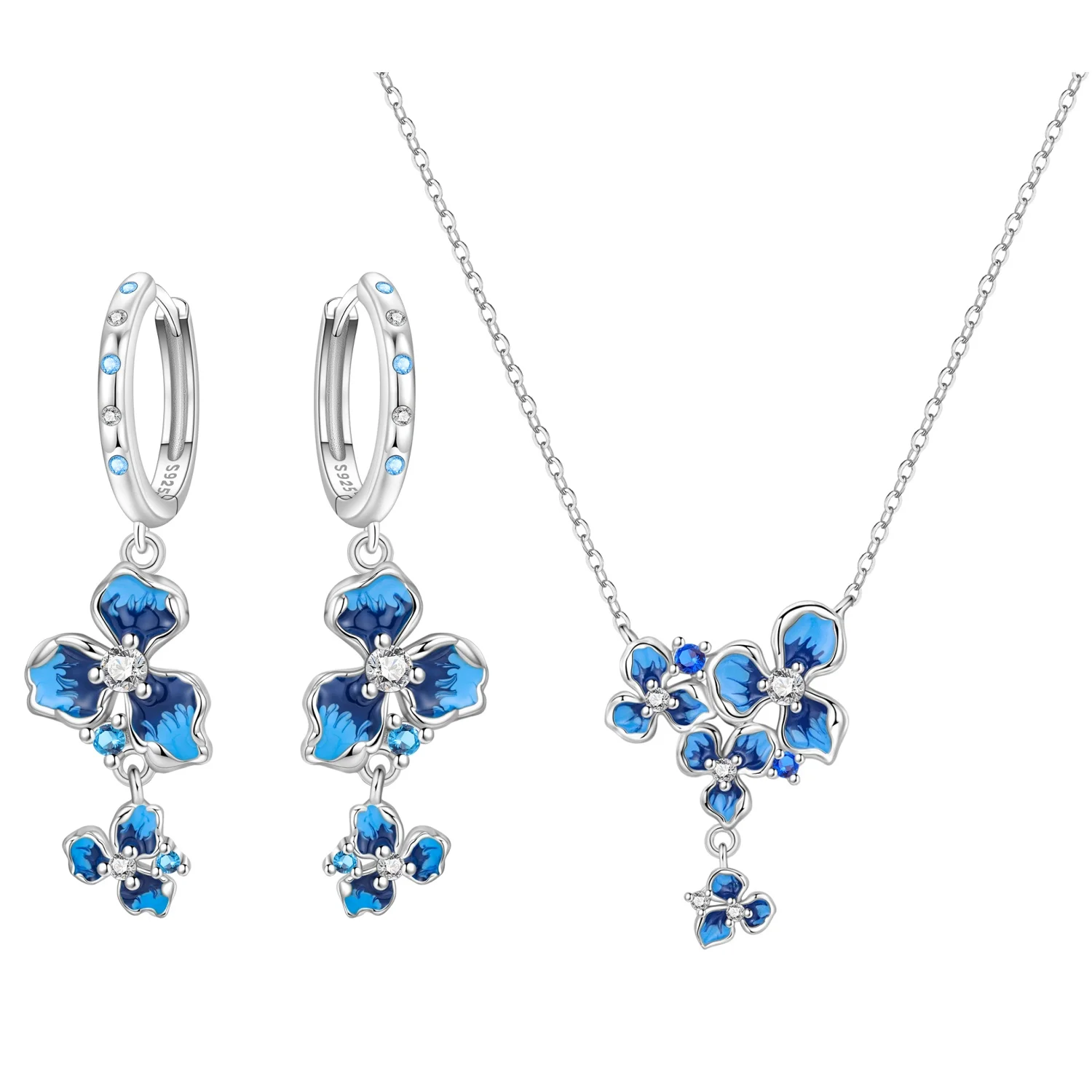 Orstarry S925 Sterling Silber Schmetterling-Blumen-Ohrringe und Halsketten-Set, Exquisites Herz-Hänge-Schmuckset für Damen, Party-Geschenk – Detail 1