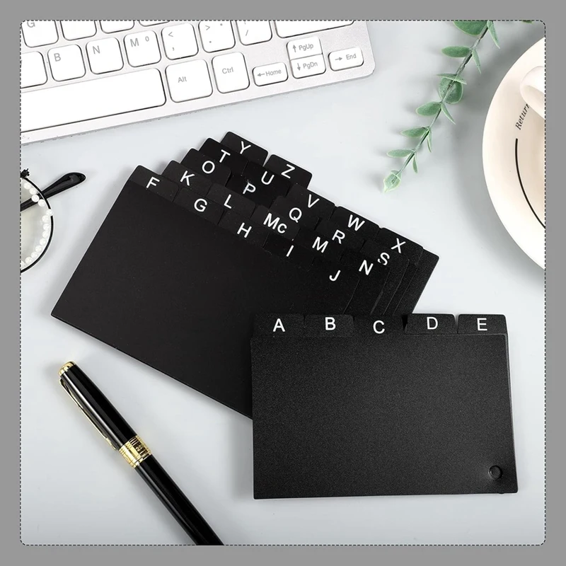 Divisores de tarjetas de índice, organizador de tarjetas de índice de anillo duradero, color negro, 3x5, alfabeto, 62 piezas