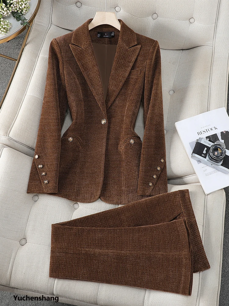 Costume pantalon pour femmes, ensemble 2 pièces pour travail d'affaires, rouge café noir, Blazer formel, veste et pantalon