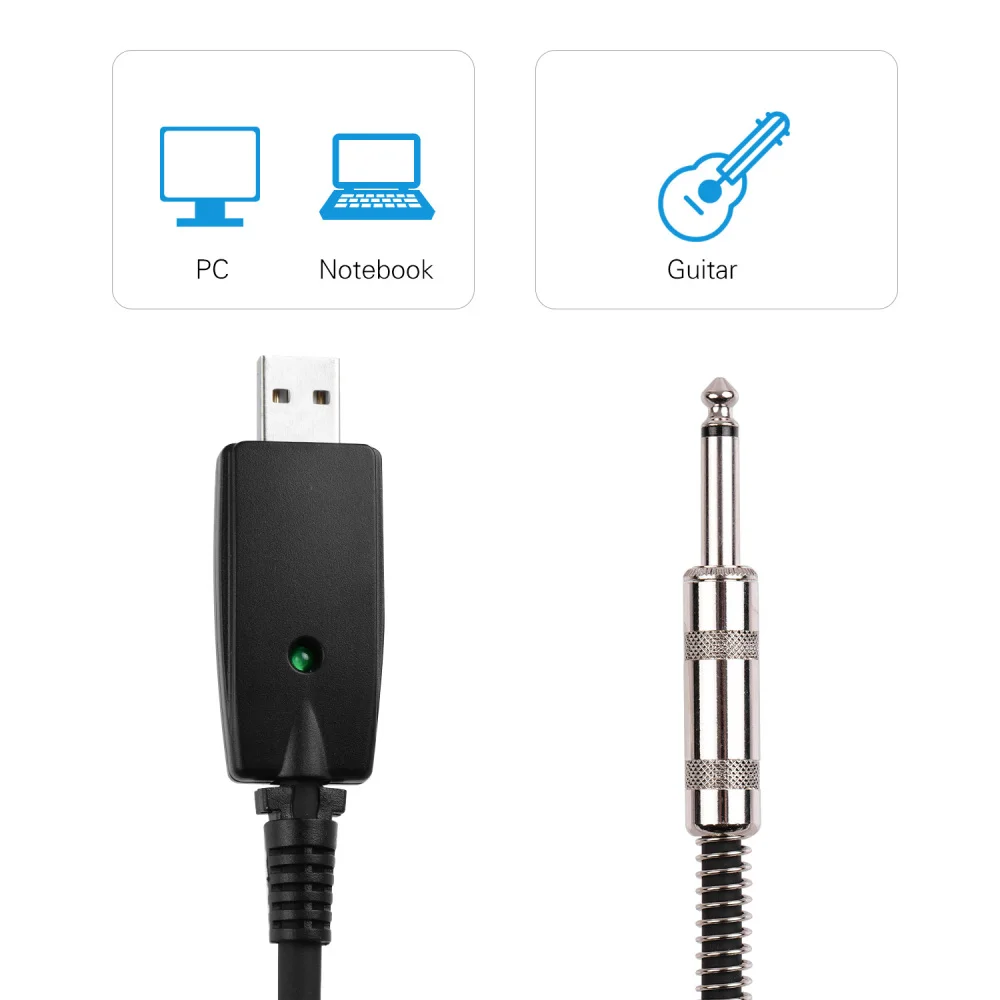 USB Guitar Audio Cable Mono Electric Guitar Cable USB Interface to 6.35mm Audio Plug Compatible with Windows and macOS PCs