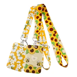 ER1920 Fashion Sunflower Bee Flowers ID Card Holder Bus Card Holder Staff Card Lanyard For Keys Phone DIY Hang Rope