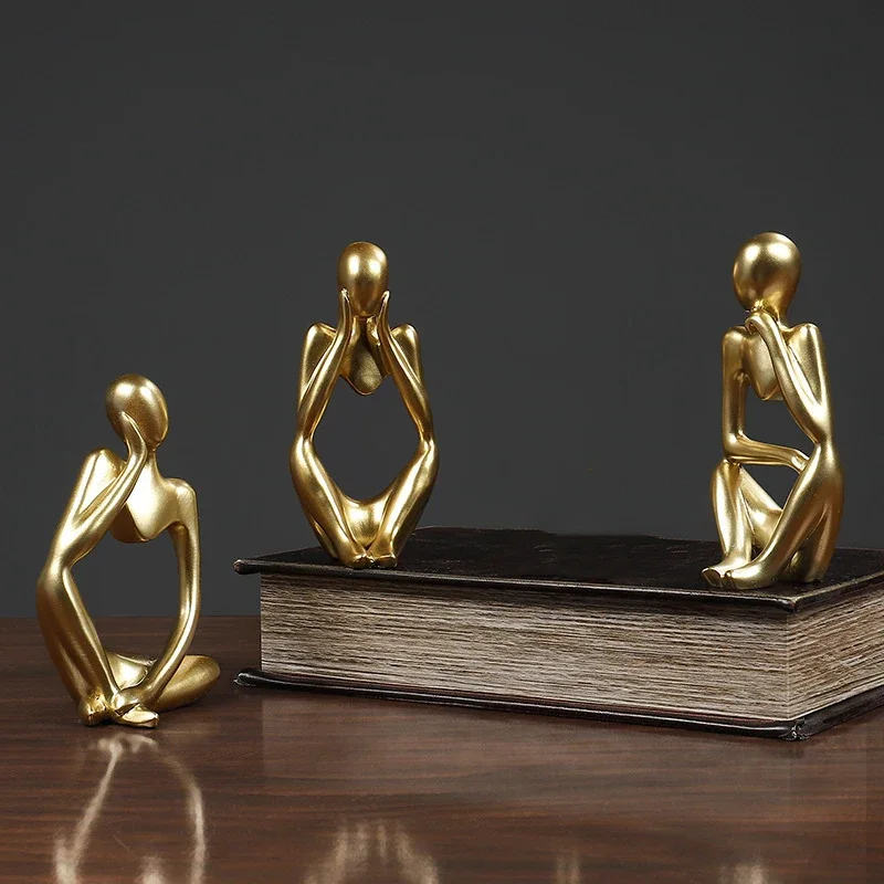 3pcs/set Abstract Thinker Statue Resin Sculpture Micro Thinker Figure European Office Home Decoration Accessories