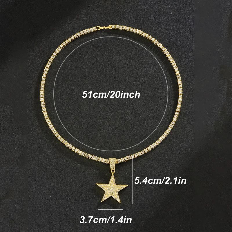 Hip Hop Pentagram Inlaid Zirconia Pendant Necklace for Men Women Universal Fashion Trend Versatile Sparkling Party Jewelry Gift