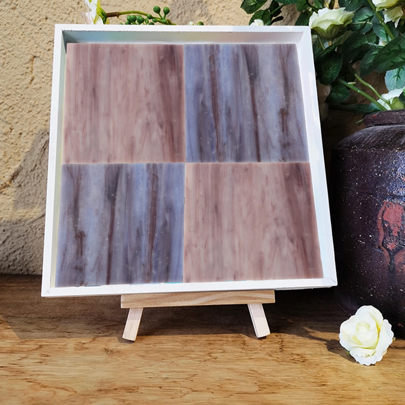 

2Pcs Mosaic Glass Pieces Colored Stained Glass Sheets DIY Supplies for Vase Flowerpot Table Picture Frame Decor