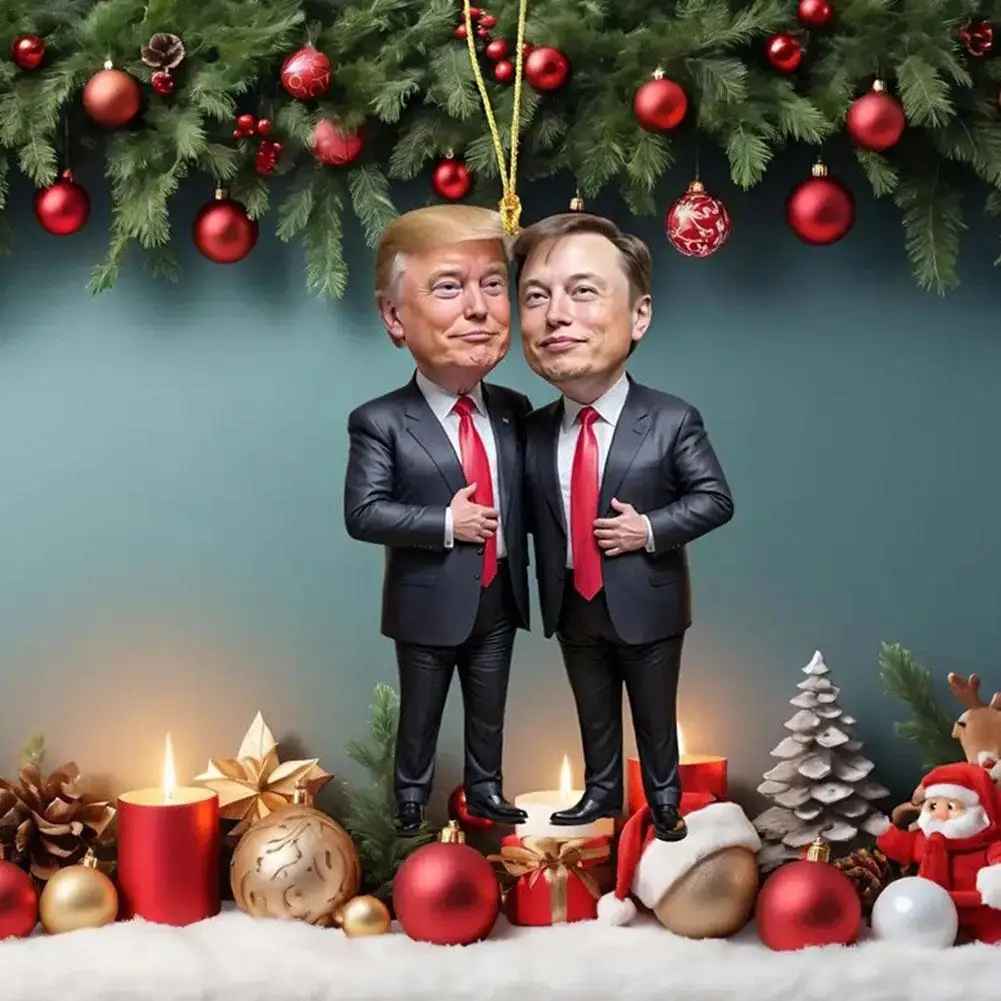 2D und Elon Musk Acryl Cartoon Anhänger lustige Anhänger Schlüsselanhänger mit Auto Puppe hängen Weihnachtsbaum Anhänger