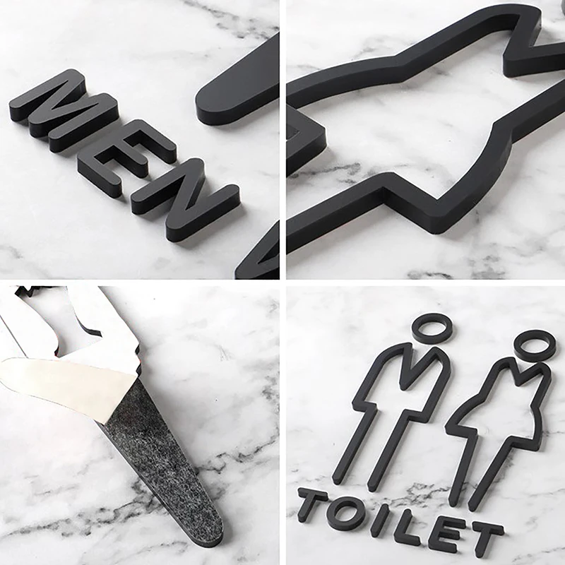 Acrylic Washroom Sign Plate Customized WC Door Wall Label Sticker Simple Bathroom Signboard For Men And Women Toilets Indicator