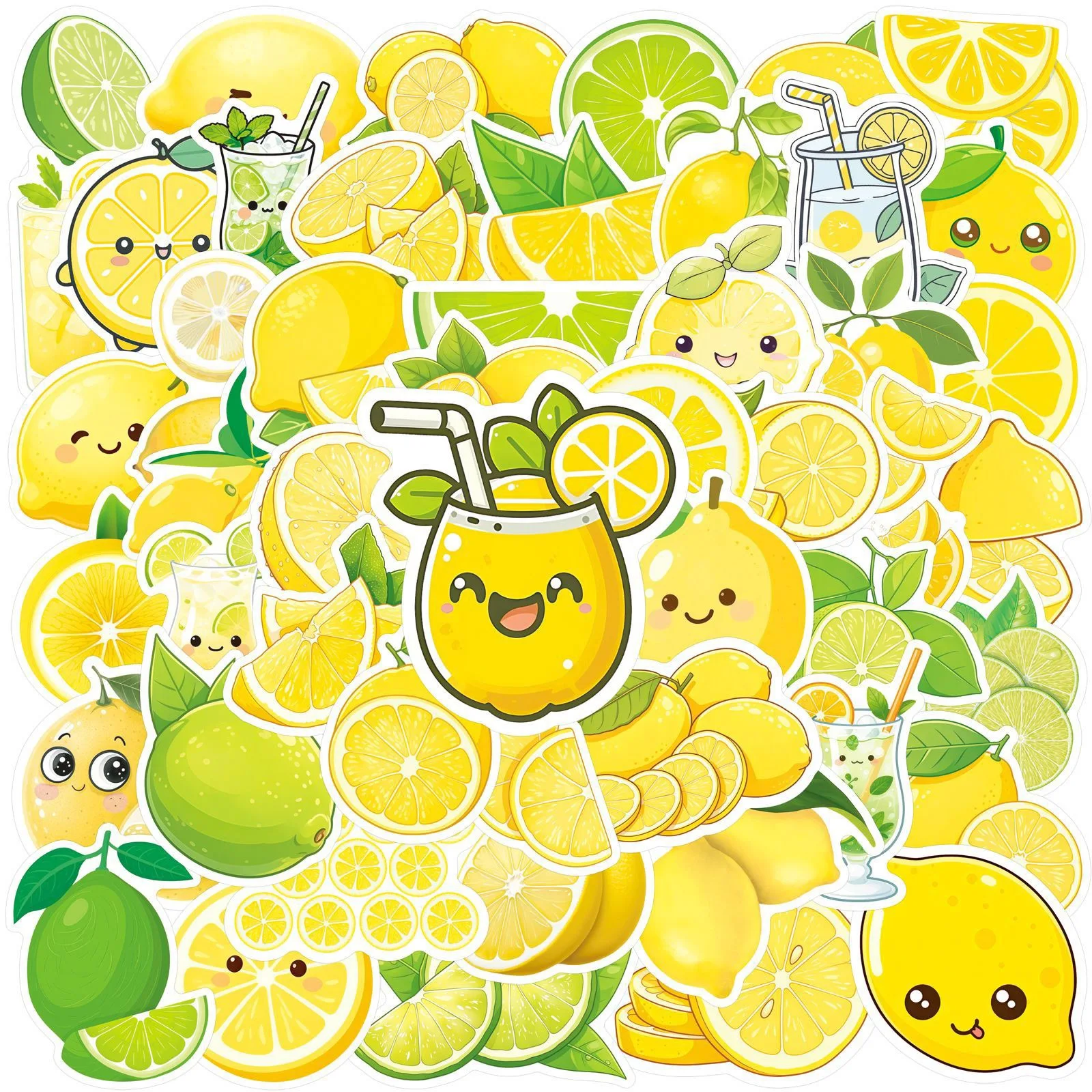 50 pegatinas decorativas de dibujos animados de limón para bricolaje, para archivadores, monopatines, maletas, loncheras, frigoríficos y armarios